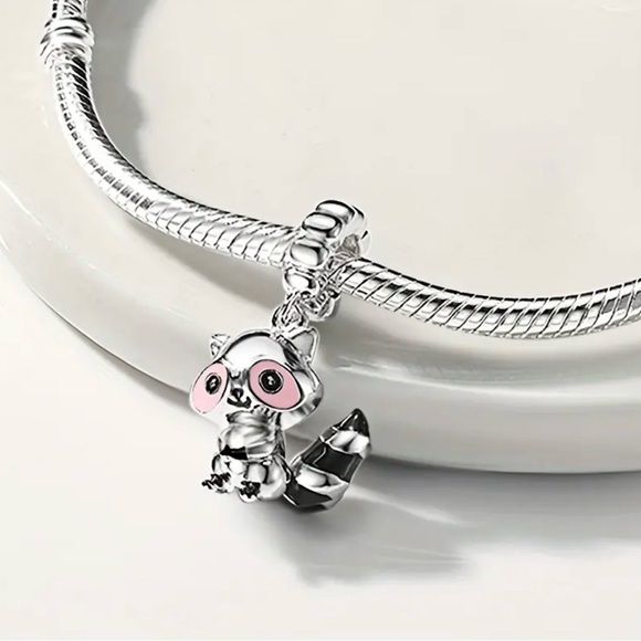 Sterling Silver and Pink Raccoon Charm Pendant - Picture 7 of 11